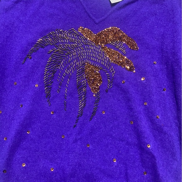 Anne Klein by Sadimara Beaded Lambswool/Rabbit/Angora Sweater Size M Purple Rare - Picture 8 of 11